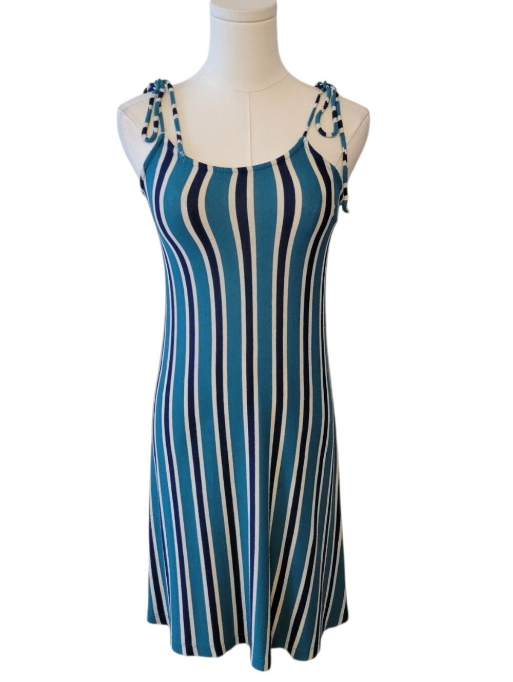 Zara Blue & Green Striped Shift Knit Sundress Size Small
